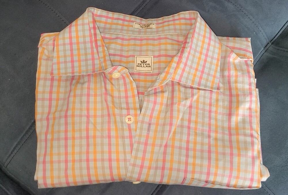 Peter Millar Crown 2XL 100% Cotton Multicolored Plaid Button Up Long Sleeve